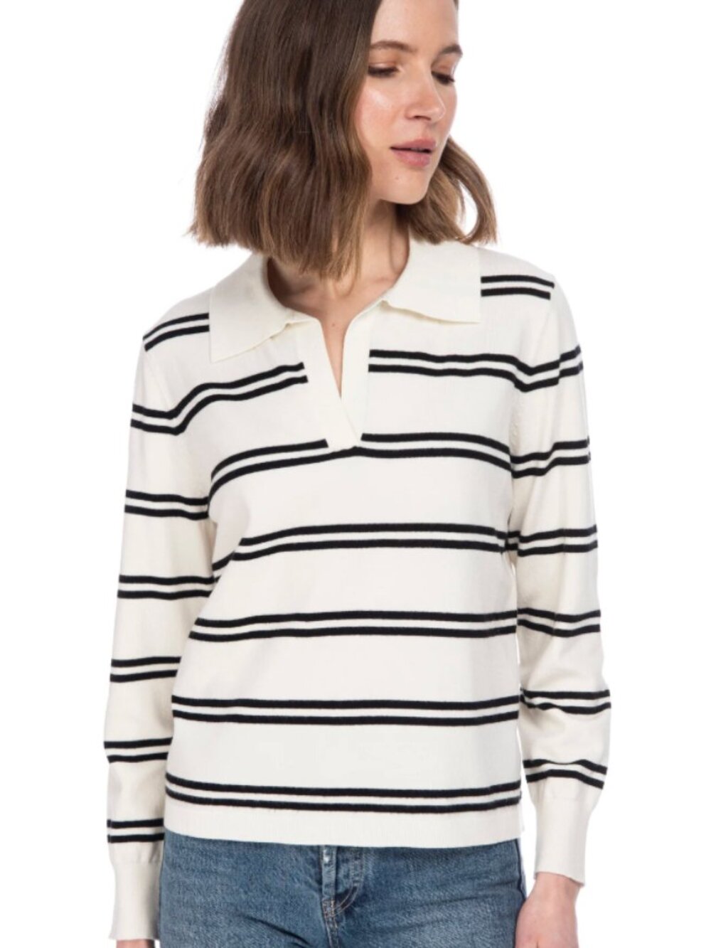 NWOT Bobeau Double Stripe Polo Sweater | Size Medium